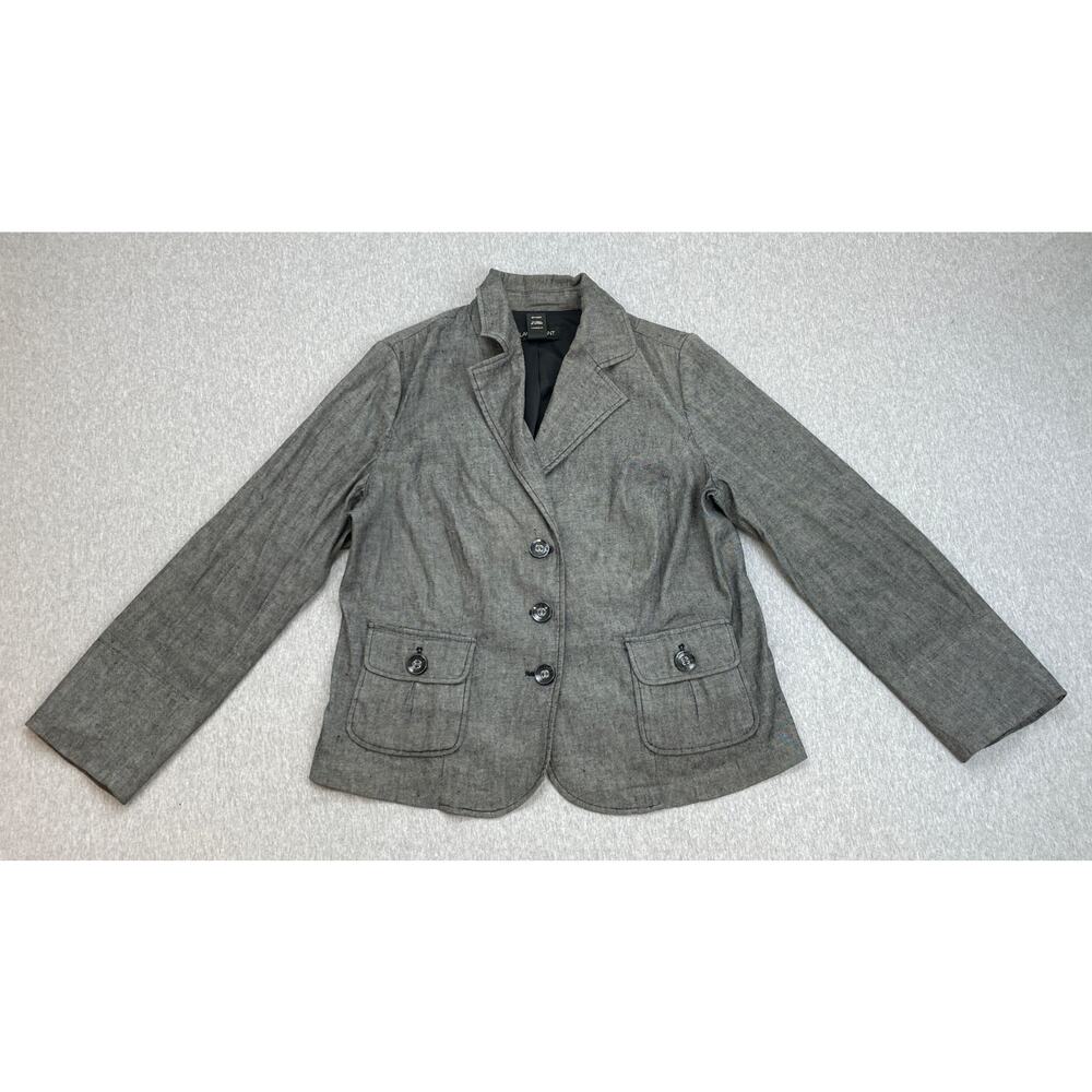 Lane Bryant Blazer Women 16 Gray Linen Blend Stretch Notch Lapel 3-Button Jacket
